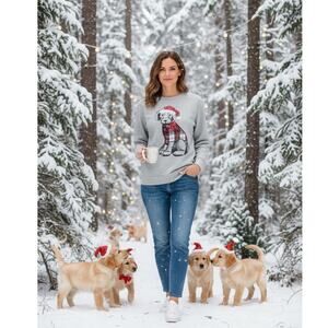 "Karen Scott" Sport Christmas‎ Plaid Puppy Crewneck Sweatshirt SZ S Retriever